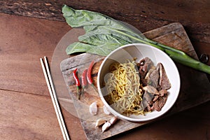 Beef dry noodles braised taste delicious at thailand.