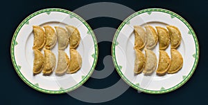 Beef Empanadas. Traditional food. Empanadas are crescent-shaped, savory pastries made of dough and filled with a variety of