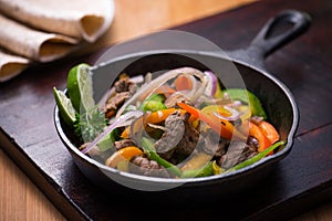 Beef fajita in the pan
