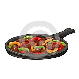 Beef Fajitas with colorful bell peppers in pan