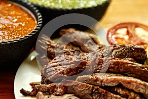 Beef fajitas with sauces