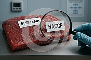 Beef Flank HACCP Compliance Inspection Using Visual Magnification Method in Refrigerated Meat Processing Plant with Traceability photo