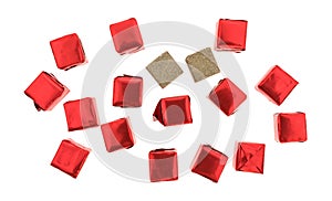 Beef flavored bouillon cubes wrapped and unwrapped