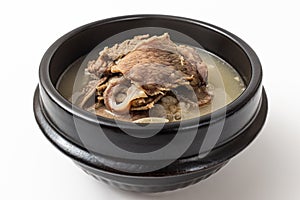 Beef head meat soup on white background