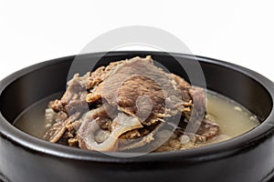 Beef head meat soup on white background