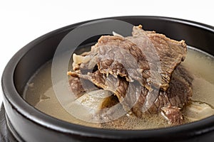 Beef head meat soup on white background