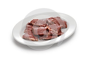 Beef heart meat, raw offal meat before grilling