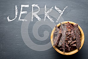 Beef jerky in bowl