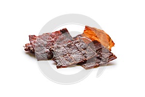 Beef jerky isolated on a white studio background