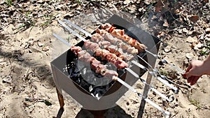 Beef kababs on the grill