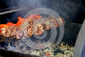 Beef kababs on the grill