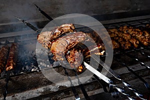 Beef kababs on the grill closeup