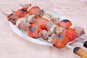 Beef kababs on the grill