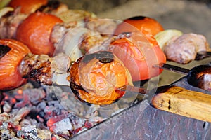 Beef kababs on the grill