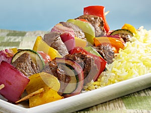 Beef Kabobs with Saffron Rice