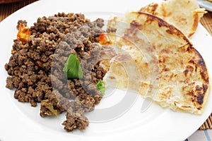 Beef keema curry and paratha