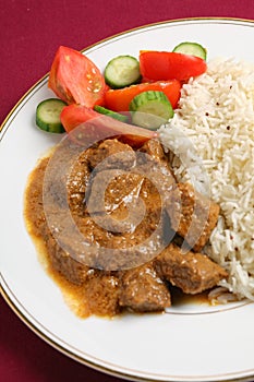 Beef korma and rice vertical
