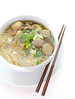 Beef and meat ball noodle soup