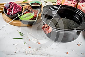 Beef meat fondue