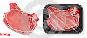 Beef meat. Fresh steak in the package. Food 3d vector realistic