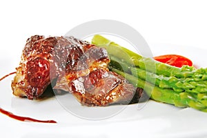 Beef meat served on white