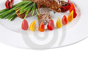 Beef meat on white plate