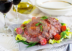 Beef meatloaf with bacon and mustard crust