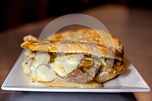 Beef mushrooms and cheese sandwich called Mechada Luco in Chile photo