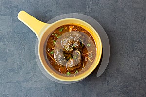 Beef Nehari korma karahi served in dish isolated on table top view of asian and indian food