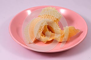 Beef omasum on pink dish