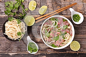 Beef pho and ingredient