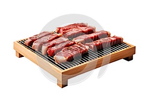 Beef and pork slice on grille for barbecue Japanese food style