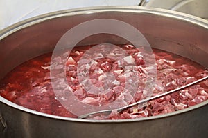 A large pot of beef