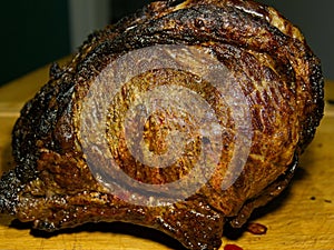 Beef prime rib roast in stages of preparation