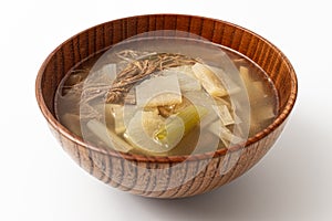 Beef radish soup on a white background