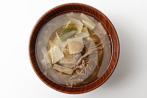 Beef radish soup on a white background