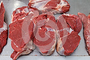 Beef. raw meat on the market