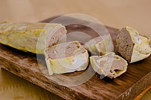 beef rollade chunks on the table