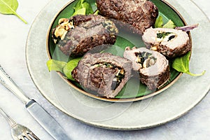 Beef rolls with mushrooms and spinach