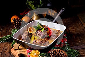 Beef rolls from the oven