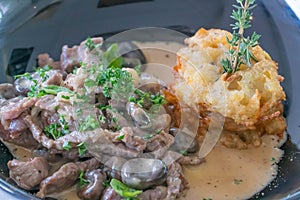 Beef salad with Champignon Mushroom and Fried vegetables