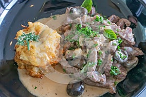 Beef salad with Champignon Mushroom and Fried vegetables