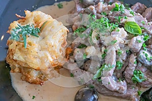 Beef salad with Champignon Mushroom and Fried vegetables