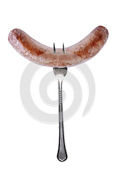 Beef sausage on a white isolated background