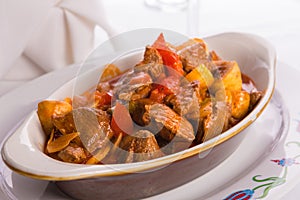Beef Saute in Oval Baking Dish