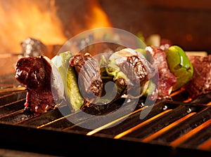 Beef shish kabobs on the grill photo
