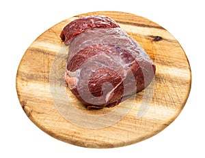 beef shoulder clod on wood cutting board isolated