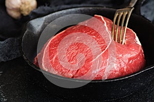 Beef sirloin in iron skilet