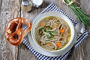 Beef soup with liver noodles