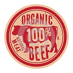 Beef stamp or label text 100 Percent Organic